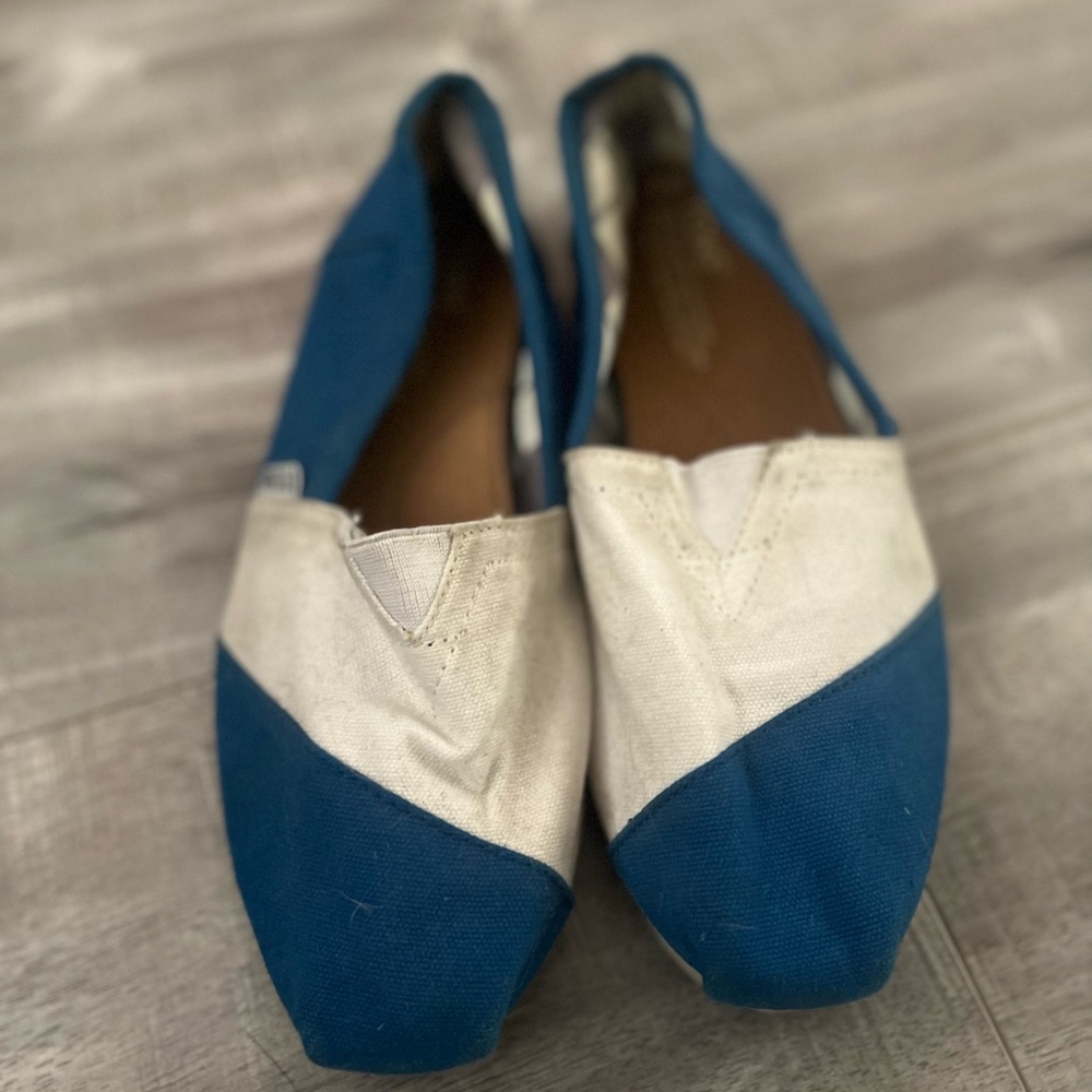 Toms Blue and White Stripe Slip-Ons Size 8